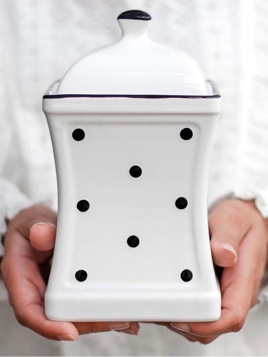Other - ✨ NWT – Handmade Ceramic Storage Jar ✨
🤍 Black & White Polka Dot Design